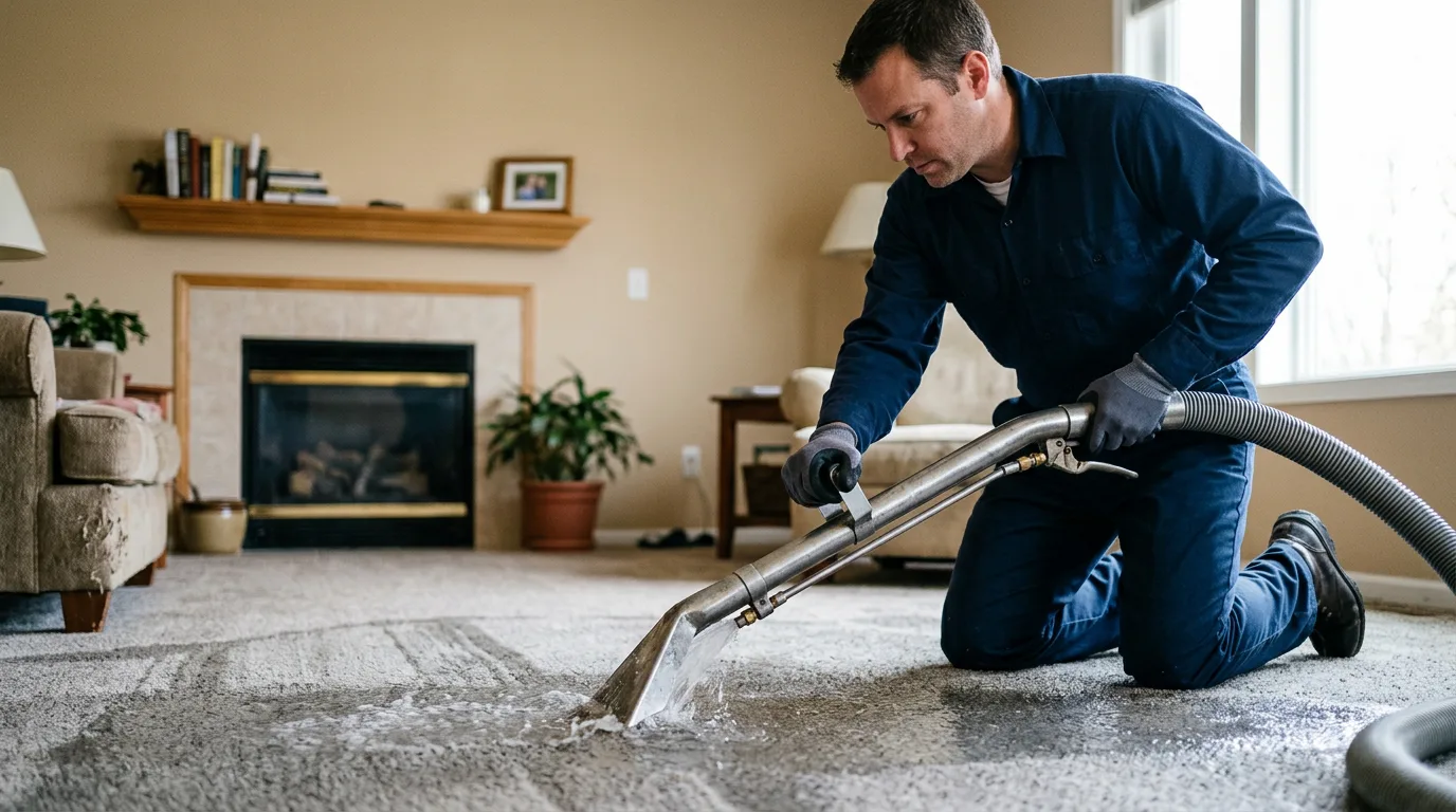 Water damage restoration technician working near Kent City, MI